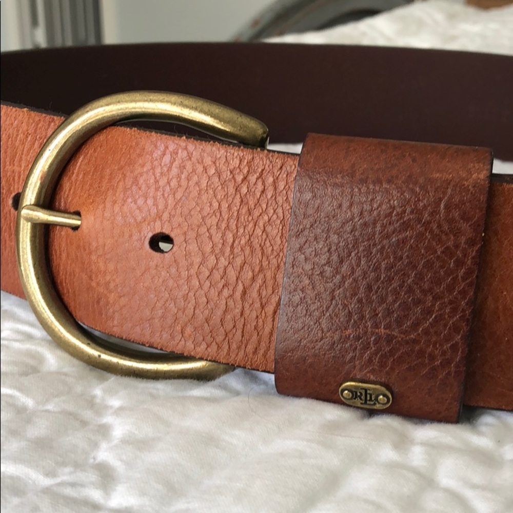 Ralph Lauren wide brown leather belt w/gold buckle